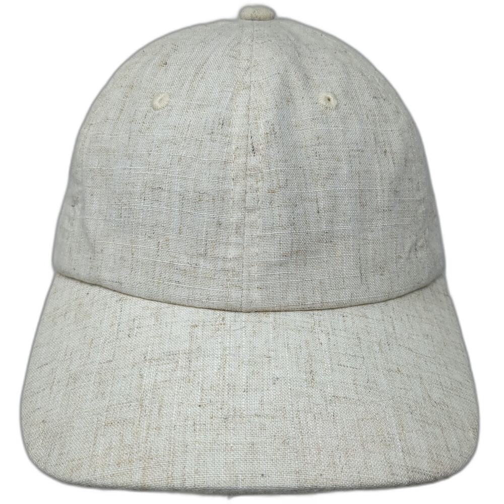 Baseball Cap Beige One Size Linen Blend Leather Strapback Hat Plain Textured